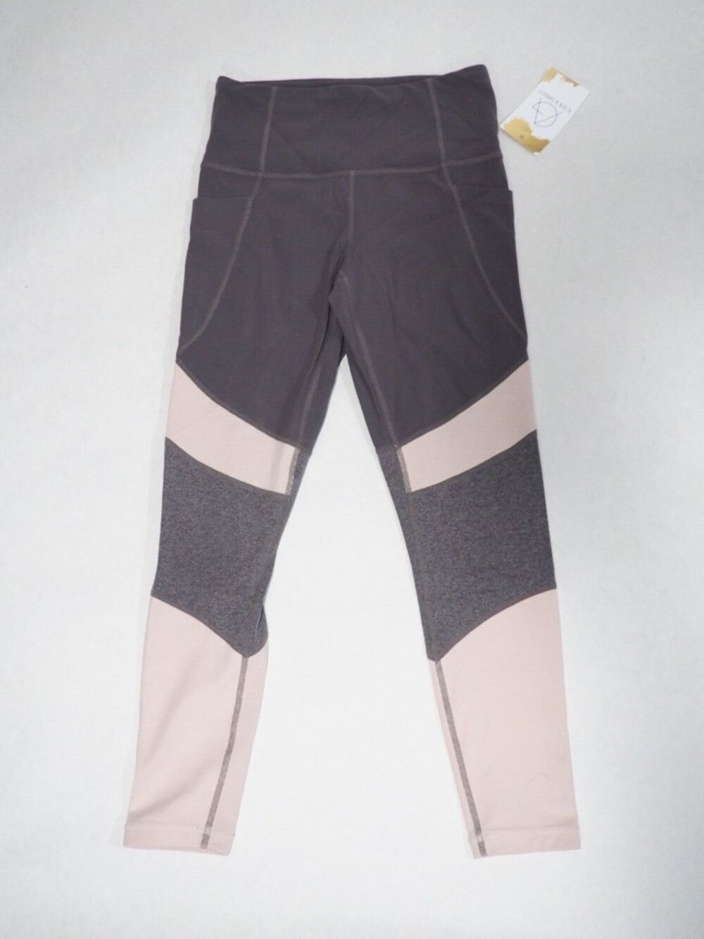 Athleta Gray & Light Pink Colorblock Athletic Capris Pants, Size XS
